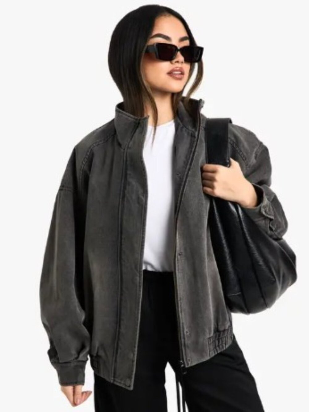 ISO: Boohoo / Pretty Little Thing: Denim Oversized Bomber Jacket